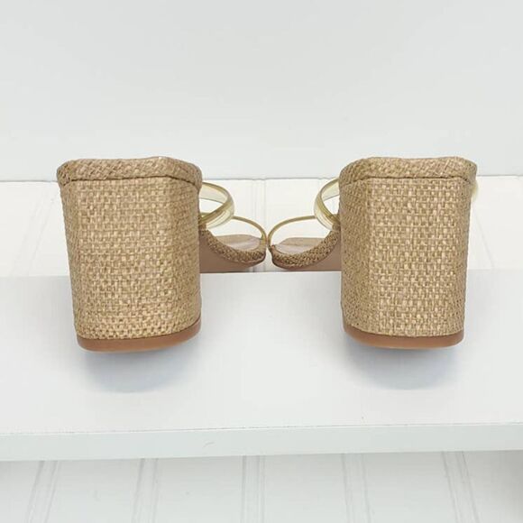 ZAC Zac Posen  US 9.5  Block Heels Saint Slide Sandals in Cashew Fabric - Picture 9 of 10